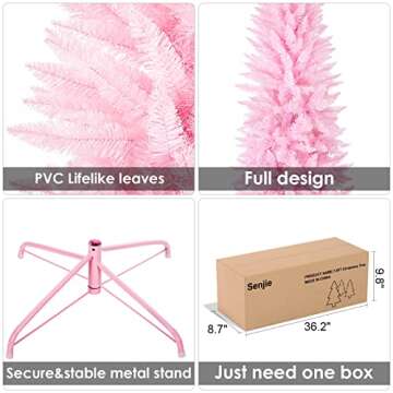 Artificial Christmas Trees, Collapsible Pink Pencil Tree with 800 Tips Metal Stand, Suitable for Home Corner, Apartment, Entryway, 6 FT
