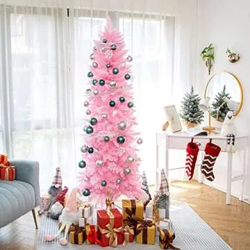 Stunning 6FT Pink Pencil Christmas Tree for Festive Charm