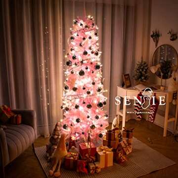 Artificial Christmas Trees, Collapsible Pink Pencil Tree with 800 Tips Metal Stand, Suitable for Home Corner, Apartment, Entryway, 6 FT