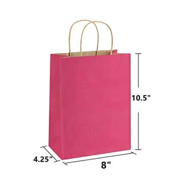 BagDream Hot Pink Gift Bags 8x4.25x10.5 100Pcs Paper Bags, Paper Gift Bags with Handles, Paper Shopp...
