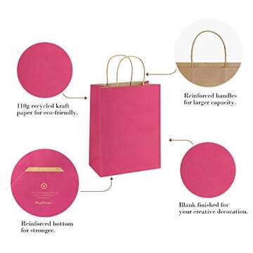 BagDream Hot Pink Gift Bags 8x4.25x10.5 100Pcs Paper Bags, Paper Gift Bags with Handles, Paper Shopping Bags Kraft Bags Party Bags Retail Merchandise Bags