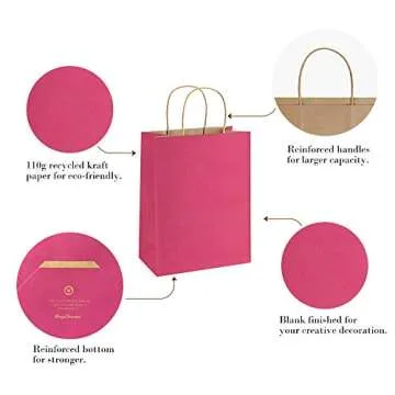 BagDream Hot Pink Gift Bags 8x4.25x10.5 100Pcs Paper Bags, Paper Gift Bags with Handles, Paper Shopping Bags Kraft Bags Party Bags Retail Merchandise Bags