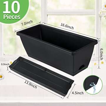 CHUKEMAOYI Window Box Planter, 10 Pack Plastic Vegetable Flower Planters Boxes 17 Inches Rectangular...