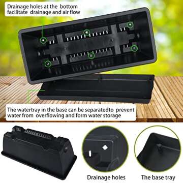 CHUKEMAOYI Window Box Planter, 10 Pack Plastic Vegetable Flower Planters Boxes 17 Inches Rectangular Flower Pots with Saucers for Indoor Outdoor Garden, Patio, Home Decor (Black)