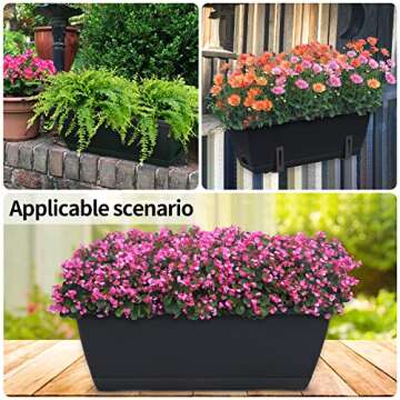CHUKEMAOYI Window Box Planter, 10 Pack Plastic Vegetable Flower Planters Boxes 17 Inches Rectangular Flower Pots with Saucers for Indoor Outdoor Garden, Patio, Home Decor (Black)