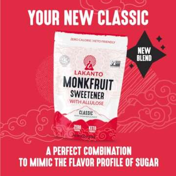 Lakanto Classic Monk Fruit Sweetener With Allulose, White Sugar Substitute From Monk Fruit Extract for Baking, Coffee & Tea, Gluten Free, Zero Calorie, Low Carb, Non GMO, Keto, Classic White, 1 LB Bag