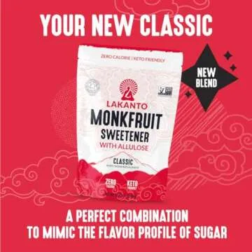 Lakanto Classic Monk Fruit Sweetener With Allulose, White Sugar Substitute From Monk Fruit Extract for Baking, Coffee & Tea, Gluten Free, Zero Calorie, Low Carb, Non GMO, Keto, Classic White, 1 LB Bag