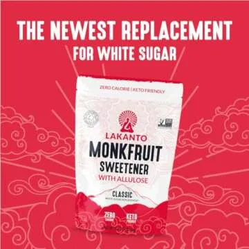 Lakanto Classic Monk Fruit Sweetener With Allulose, White Sugar Substitute From Monk Fruit Extract for Baking, Coffee & Tea, Gluten Free, Zero Calorie, Low Carb, Non GMO, Keto, Classic White, 1 LB Bag
