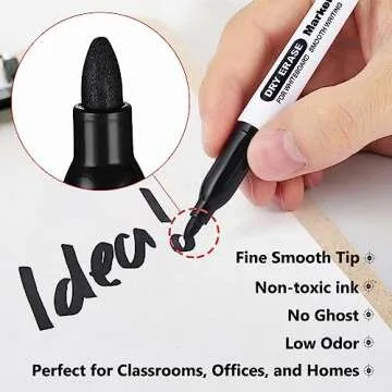 Fine Tip Dry Erase Markers - 24 Pack Black Whiteboard Erasable Markers Bulk for Kids Adults, Ideal f...
