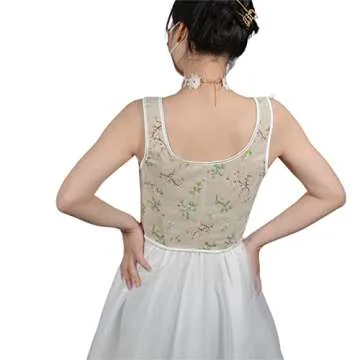 Bowanadacles Women Vintage Floral Camisole Flower Embroidery Pattern Tight Vest Drawstring Tie-up Tank Top Suspender Corset