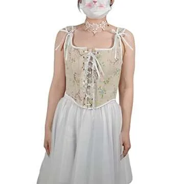 Bowanadacles Women Vintage Floral Camisole Flower Embroidery Pattern Tight Vest Drawstring Tie-up Tank Top Suspender Corset