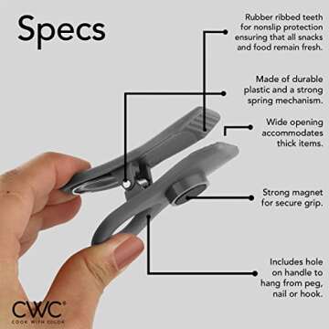 COOK WITH COLOR Bag Clips with Magnet - Chip Clips, Food Storage with Airtight Seal Grip for Bread, ...