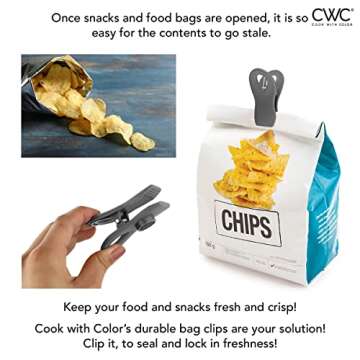 COOK WITH COLOR Bag Clips with Magnet - Chip Clips, Food Storage with Airtight Seal Grip for Bread, Snack and Food Bags (Grey Ombre, Pack of 10)