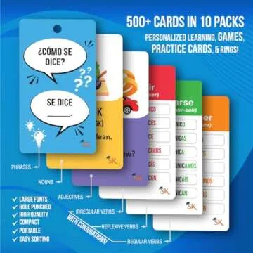500+ English-Spanish Flash Cards for Adults and Kids 15+, 270 Spanish Verb Conjugation, Nouns, Adjectives, and Phrases to Learn Spanish for Adult Beginners