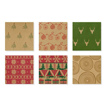 RUSPEPA Christmas Wrapping paper - Brown Kraft Paper with Red and Green Pattern For -Christmas Elements Collection-6 Roll-30Inch X 10Feet Per Roll