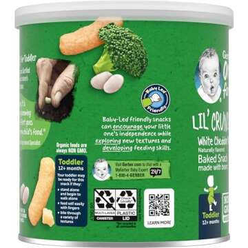 Gerber Snacks for Baby Organic Lil Crunchies, White Cheddar & Broccoli, 1.59 Ounce (Pack of 6)