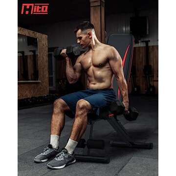 HITOSPORT Adjustable Weight Bench for Full Body Exercise, Foldable Strength Training Bench Press with Resistance Bands for Home Gym & Body Workout Newly Upgraded