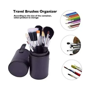 LanMa Makeup Brush Holder,Large Vegan Leather Cylinder Box Bags for Portable Cosmetic Makeup Case Storage Makeup Bags for Traveling or Bedroom Vanity(PU Black)