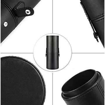 LanMa Makeup Brush Holder,Large Vegan Leather Cylinder Box Bags for Portable Cosmetic Makeup Case Storage Makeup Bags for Traveling or Bedroom Vanity(PU Black)