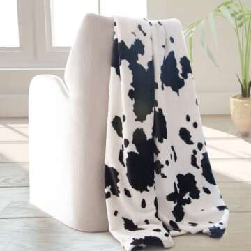 Cow Print Blanket Warm Plush Cute Black Cow Throw Blanket Soft Fleece Flannel Lightweight Throw Blan...