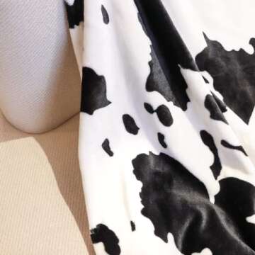 Cow Print Blanket Warm Plush Cute Black Cow Throw Blanket Soft Fleece Flannel Lightweight Throw Blankets Sofa Couch Bed Travel Cow Bedding Room Decor for Kids Teens Adults 40"x50"