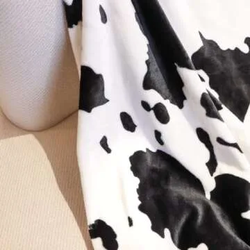 Cow Print Blanket Warm Plush Cute Black Cow Throw Blanket Soft Fleece Flannel Lightweight Throw Blankets Sofa Couch Bed Travel Cow Bedding Room Decor for Kids Teens Adults 40"x50"