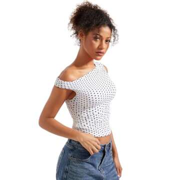 SUUKSESS Women Off Shoulder Tops Sleeveless Shirts Y2K Trendy Going Out Crop Tank Top (Polka Dots,S)