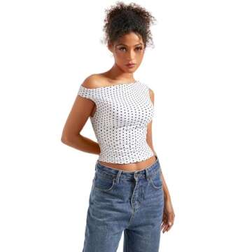 SUUKSESS Women Off Shoulder Tops Sleeveless Shirts Y2K Trendy Going Out Crop Tank Top (Polka Dots,S)