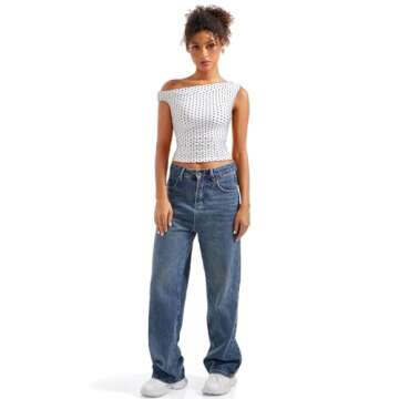 SUUKSESS Women Off Shoulder Tops Sleeveless Shirts Y2K Trendy Going Out Crop Tank Top (Polka Dots,S)