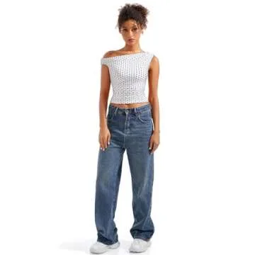 SUUKSESS Women Off Shoulder Tops Sleeveless Shirts Y2K Trendy Going Out Crop Tank Top (Polka Dots,S)