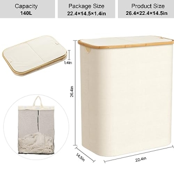 JOYBEST 140L Double Laundry Hamper with Bamboo Handles