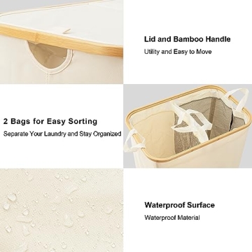 JOYBEST 140L Double Laundry Hamper with Bamboo Handles