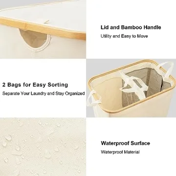 JOYBEST 140L Double Laundry Hamper with Bamboo Handles