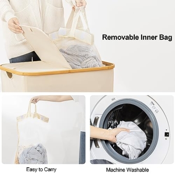 JOYBEST 140L Double Laundry Hamper with Bamboo Handles