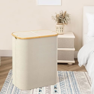 JOYBEST 140L Double Laundry Hamper with Bamboo Handles