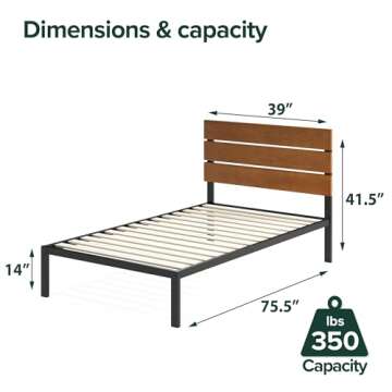 ZINUS Paul Metal and Bamboo Platform Bed Frame, Wood Slat Support, No Box Spring Needed, Easy Assembly, Twin