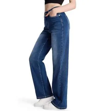 SEVEGO Women's 32"/34"/36" Tall Straight Leg Jeans Mid Waisted Stretchy Loose Denim Pants Casual Baggy Jean Trousers 34'', Blue, XL