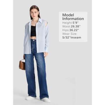 SEVEGO Women's 32"/34"/36" Tall Straight Leg Jeans Mid Waisted Stretchy Loose Denim Pants Casual Baggy Jean Trousers 34'', Blue, XL