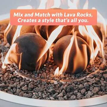 Skyflame Ceramic Fire Balls, Set of 6 Round Fire Stones Set for Indoor and Outdoor Fire Pits or Fireplaces Accessory, 5 Inch, Black