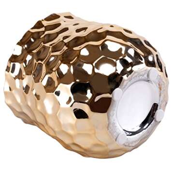 MyGift 4-Inch Ceramic Flower Plant Vase with Metallic Gold-Tone Finish and Hammered Texture - Handcrafted in India