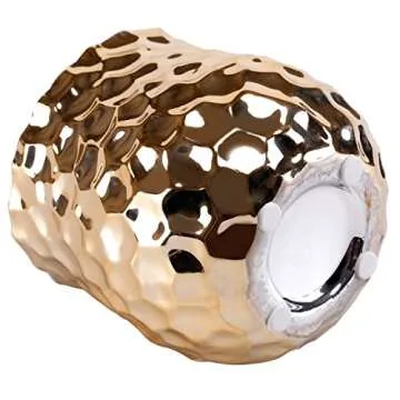 MyGift 4-Inch Ceramic Flower Plant Vase with Metallic Gold-Tone Finish and Hammered Texture - Handcrafted in India