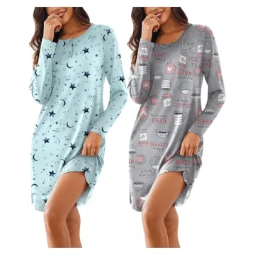 Ekouaer 2 Pack Sleepwear for Women Loose Nightshirt Comfy Nightgowns Ladies Soft Loungewear Pj Dress
