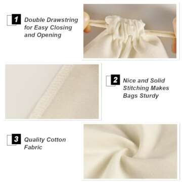 HRX Package 20pcs Muslin Bags 8x10 inches, Cotton Drawstring Bag Fabric Gift Pouches Sachet for Jewelry Party Favors Wrapping DIY