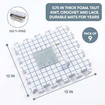 KnitIQ Blocking Mats for Crochet with T-Pins and Bag