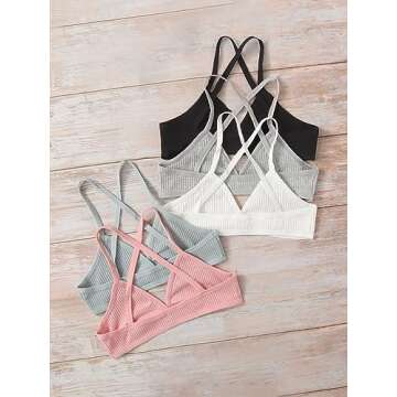 Verdusa Women's 5 Pack Criss Cross Back Bralette Top Ribbed Camisole Bra Multicolor S