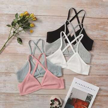 Verdusa Women's 5 Pack Criss Cross Back Bralette Top Ribbed Camisole Bra Multicolor S