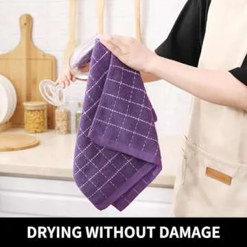 Homaxy Kitchen Towels and Dishcloths Set, 12 x 12 and 13 x 28 Inches, Set of 8 Bulk Cotton Terry Kitchen Towels Set, Checkered Designed, Soft and Super Absorbent Dish Towels, Purple