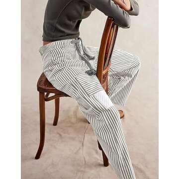 SAFRISIOR Women Striped Patchwork Pants Drawstring Barrel Pant Wide Leg Baggy Slouchy Casual Streetwear Y2k Trousers with Pockets Grey