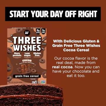 Plant-Based and Vegan Breakfast Cereal by Three Wishes - Cocoa, 6 Pack - More Protein and Less Sugar...