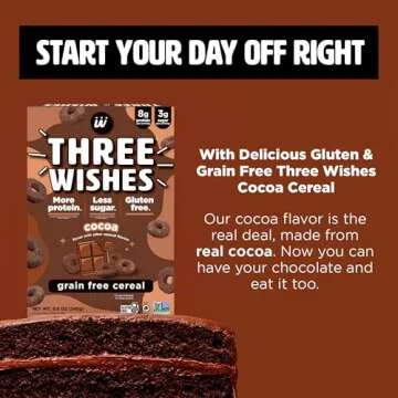 Plant-Based and Vegan Breakfast Cereal by Three Wishes - Cocoa, 6 Pack - More Protein and Less Sugar...
